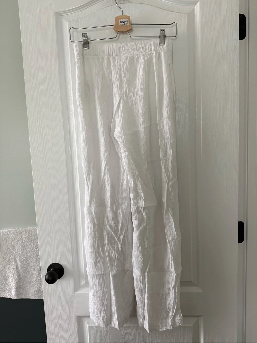 Abercrombie & Fitch White Elastic-Waist Wide Pants